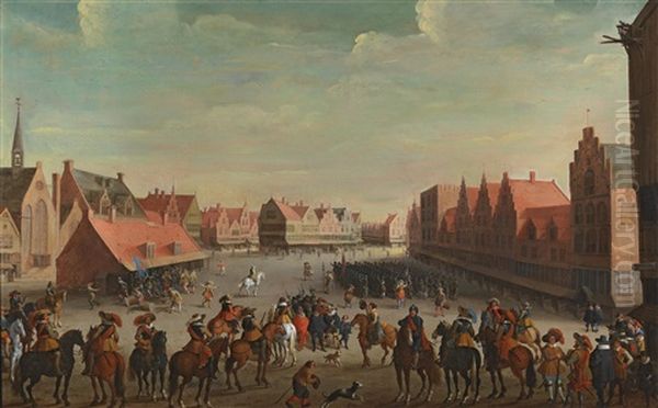 Prince Maurice Of Orange Dismissing The Mercenaries In Neude Square In Utrecht On 31 July 1618 Oil Painting by Joost Cornelisz. Droochsloot