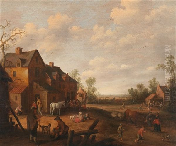 A Village Landscape Oil Painting by Joost Cornelisz. Droochsloot