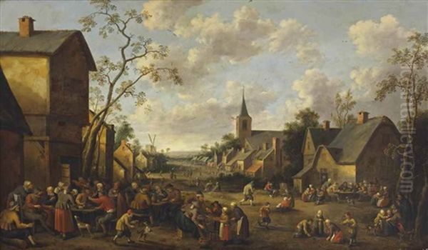 A Village With Peasants Making Merry In A Street Oil Painting by Joost Cornelisz. Droochsloot