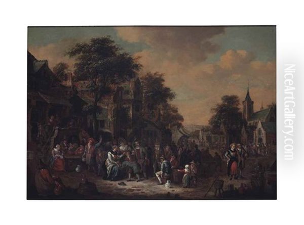 A Merry Gathering Outside A Tavern Oil Painting by Joost Cornelisz. Droochsloot