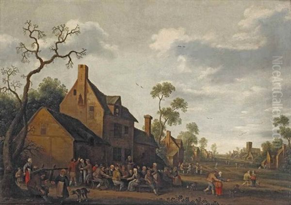 Peasants Making Merry Outside An Inn Oil Painting by Joost Cornelisz. Droochsloot