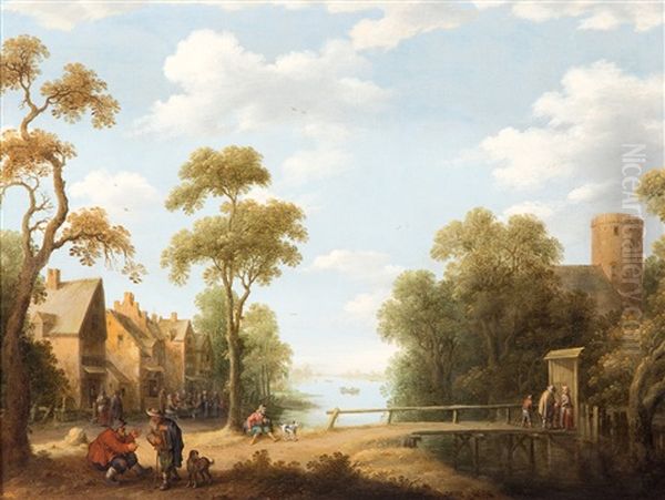 Figuren Bij Een Brug Aan De Dorpsrand by Joost Cornelisz. Droochsloot