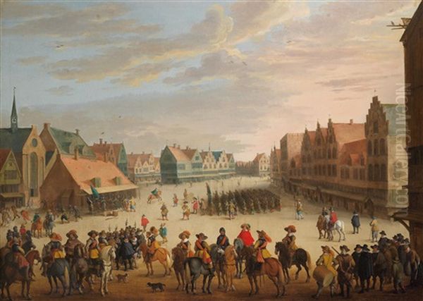 Prince Maurice Of Orange Dismissing The Mercenaries In Neude Square In Utrecht On 31 July 1618 Oil Painting by Joost Cornelisz. Droochsloot