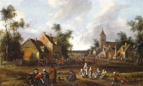 Busy Village Scene Oil Painting by Joost Cornelisz. Droochsloot