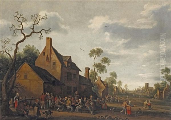 Peasants Making Merry Outside An Inn Oil Painting by Joost Cornelisz. Droochsloot