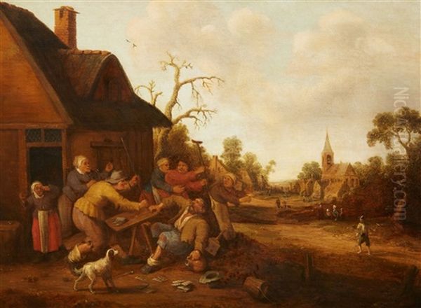 A Village Scene With Peasants Fighting Oil Painting by Joost Cornelisz. Droochsloot