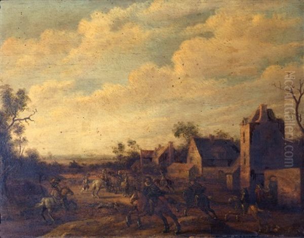 Cavaliers Devant Les Remparts D'une Ville Oil Painting by Joost Cornelisz. Droochsloot