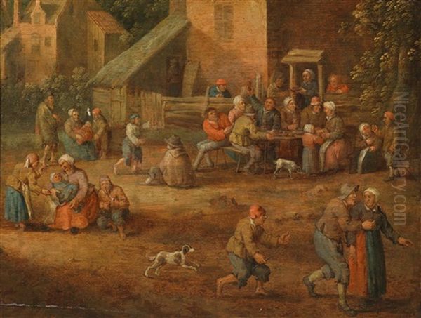 Dorfstrase Mit Reicher Bauerlicher Staffage Oil Painting by Joost Cornelisz. Droochsloot