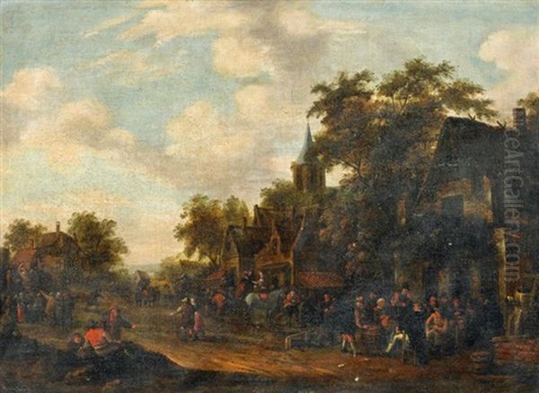 Belebter Dorfplatz Mit Schaustellern by Joost Cornelisz. Droochsloot