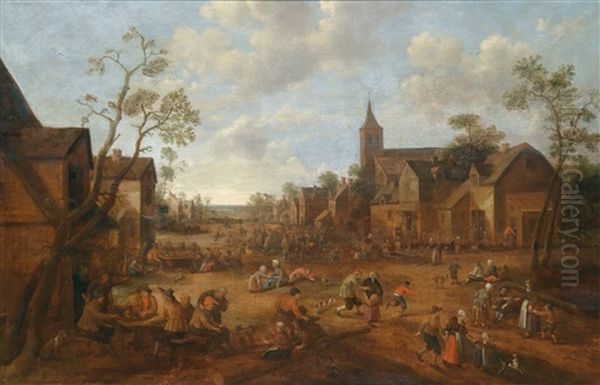 Dorfstrase Mit Feiernden Personen Oil Painting by Joost Cornelisz. Droochsloot