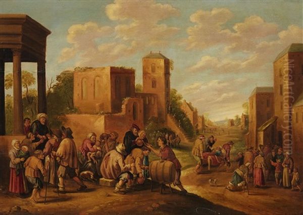 The Seven Works Of Mercy In A Village Landscape Oil Painting by Joost Cornelisz. Droochsloot