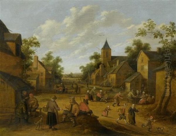 Belebte Dorfszene Oil Painting by Joost Cornelisz. Droochsloot