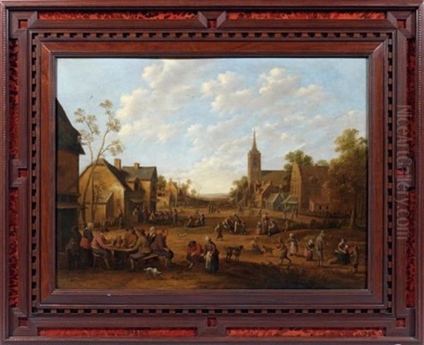 Vue D'un Village Anime (in 2 Parts) Oil Painting by Joost Cornelisz. Droochsloot