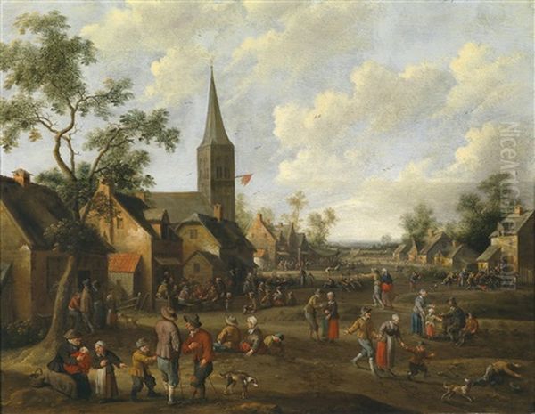 Dorfstrasse Mit Tanzenden Und Feiernden Bauern Oil Painting by Joost Cornelisz. Droochsloot