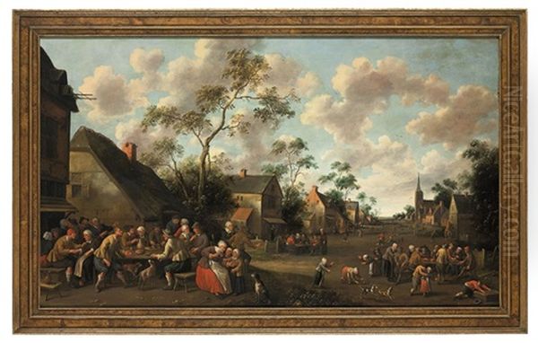 A Village Feast, With A Church And Landscape Beyond Oil Painting by Joost Cornelisz. Droochsloot