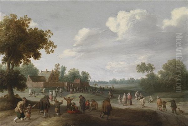 Landschaft Mit Zahlreichen Personen Vor Einem Bauernhof Oil Painting by Joost Cornelisz. Droochsloot