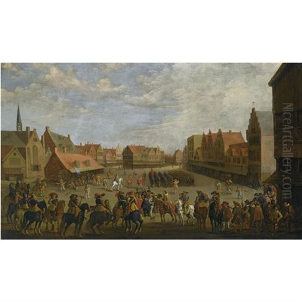 The Disbanding Of The Waardgelders By Prince Maurits On The Neude, Utrecht Oil Painting by Joost Cornelisz. Droochsloot