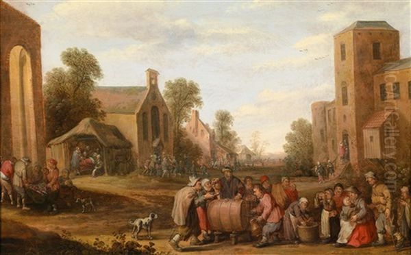 Eine Frohliche Dorfszene Mit Zechenden Bauern Oil Painting by Joost Cornelisz. Droochsloot