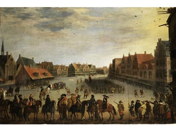 Die Entlassung Der Soldner Durch Prinz Moritz Von Nassau Auf Dem Neude-platz Der Stadt Utrecht Oil Painting by Joost Cornelisz. Droochsloot