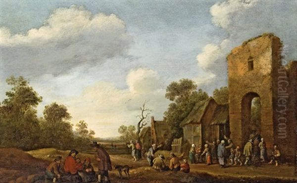 Dorfszene Mit Speisung Vor Einem Kloster Oil Painting by Joost Cornelisz. Droochsloot