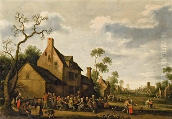 Dorfszene Mit Bauern Vor Einem Wirtshaus Oil Painting by Joost Cornelisz. Droochsloot