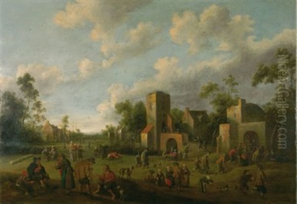 Niederlandische Dorflandschaft Oil Painting by Joost Cornelisz. Droochsloot