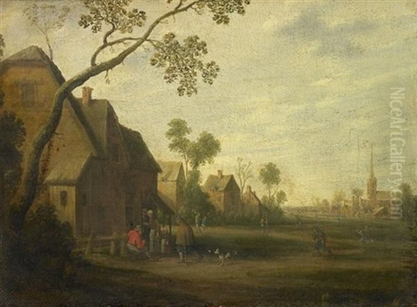 Dorflandschaft Mit Bauersleuten Vor Ihren Katen Oil Painting by Joost Cornelisz. Droochsloot