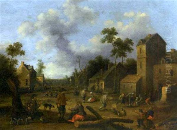 Peasants On A Village Green Oil Painting by Joost Cornelisz. Droochsloot