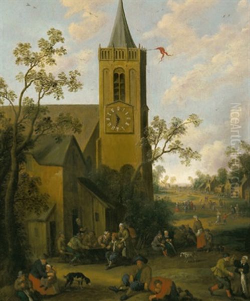 Feiernde Bauern In Einem Hollandischen Dorf Oil Painting by Joost Cornelisz. Droochsloot