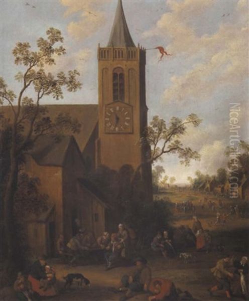 Feiernde Bauern In Einem Hollandischen Dorf Oil Painting by Joost Cornelisz. Droochsloot