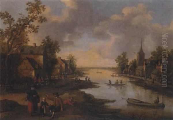 Sicht Auf Ein Dorf Am Fluss Oil Painting by Joost Cornelisz. Droochsloot