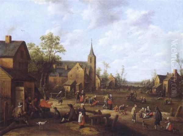 Ein Hollandisches Dorf Mit Vielen Figuren Oil Painting by Joost Cornelisz. Droochsloot