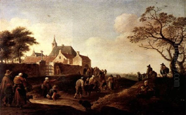 Beggars Gathering Outside A Convent Oil Painting by Joost Cornelisz. Droochsloot