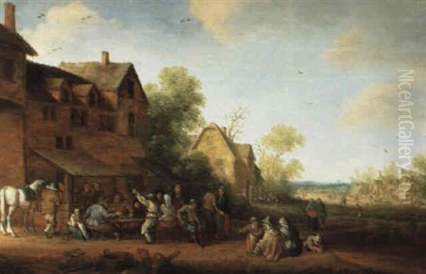 Dorflandschaft Mit Frohlicher Gesellschaft Vor Einer Tranke Oil Painting by Joost Cornelisz. Droochsloot