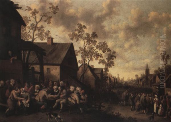 Village Scene With An Apothecary Oil Painting by Joost Cornelisz. Droochsloot