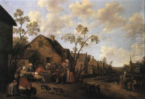 Dorfstrase Mit Zechender Bauerngesellschaft by Joost Cornelisz. Droochsloot