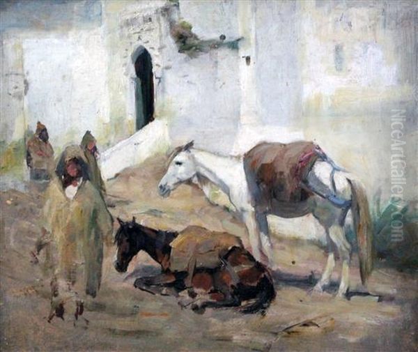 Arabs With Horses Oil Painting by George Denholm Armour