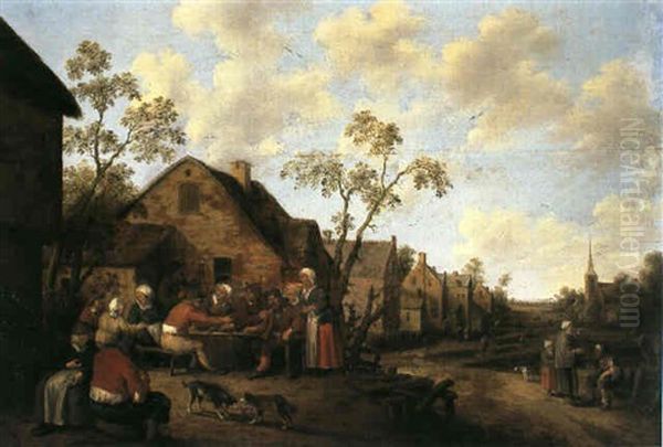 Dorfstrasse Mit Zechender Bauerngesellschaft by Joost Cornelisz. Droochsloot