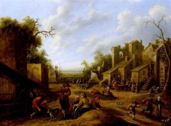 Paysans Dans La Rue D'un Village Hollandais Oil Painting by Joost Cornelisz. Droochsloot