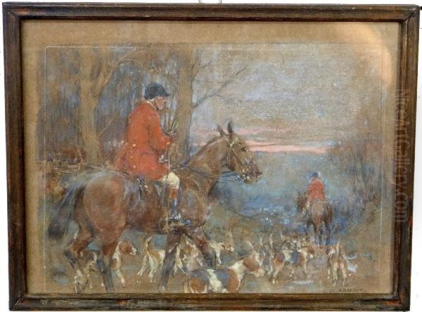 At The End Of The Day - A Study Of Huntsmen And Hounds Oil Painting by George Denholm Armour