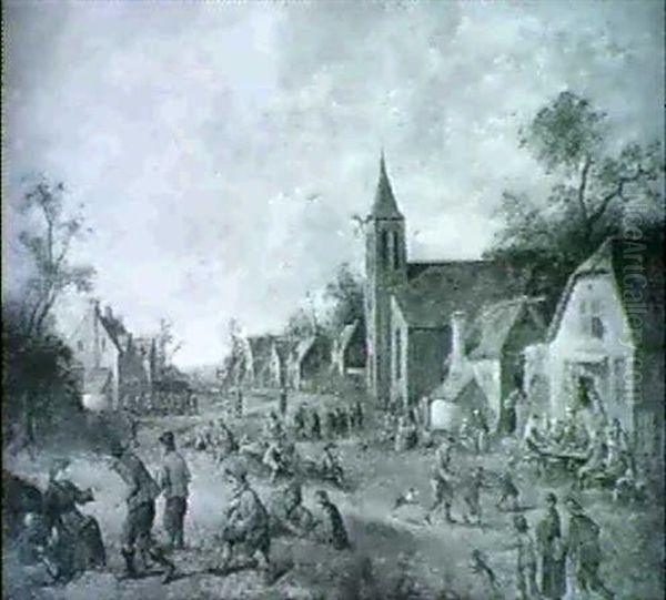 A Village Street With Many Figures Oil Painting by Joost Cornelisz. Droochsloot