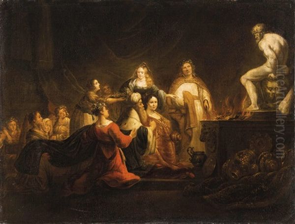 Salomon, Umgeben Von Seinen Frauen, Opfert Den Gotzen Kerkosch Bzw. Moloch (1 Kon. 11) Oil Painting by Willem Drost