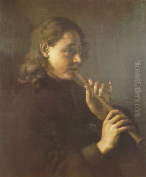 L'homme A La Flute Oil Painting by Willem Drost