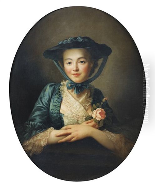 Portrait De Jeune Fille A La Rose Oil Painting by Francois Hubert Drouais