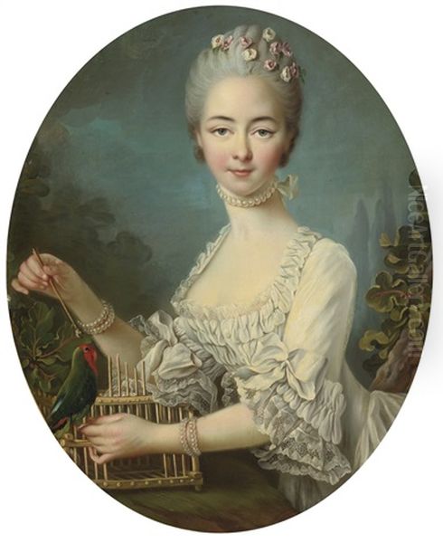 Portrait Of A Lady, Said To Be Mademoiselle De Forges (collab. W/studio) Oil Painting by Francois Hubert Drouais