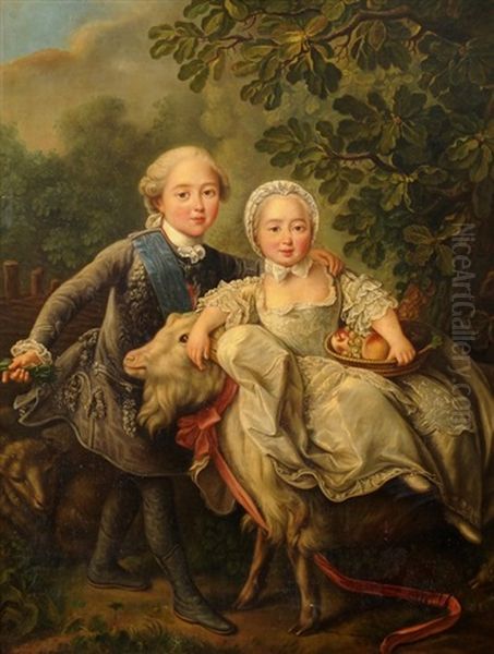 Charles Philippe De France, Comte D'artois, Et Sa Sour Madame Clothilde Oil Painting by Francois Hubert Drouais