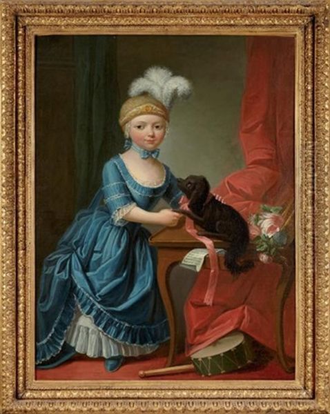 Jeune Fille Et Son Chien Oil Painting by Francois Hubert Drouais