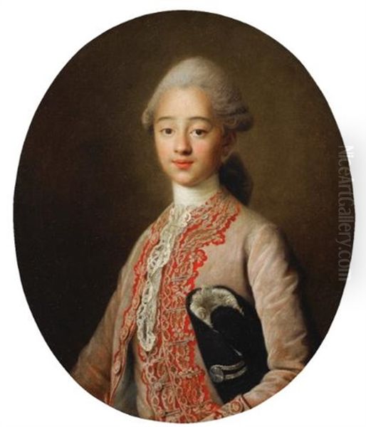 Portrait De Jeune Garcon De Trois Quarts Oil Painting by Francois Hubert Drouais