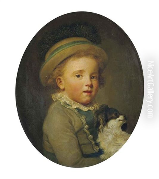 L'enfant Au Petit Chien Oil Painting by Francois Hubert Drouais