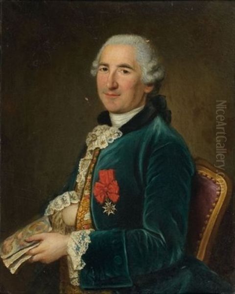 Portrait D'homme Au Gilet Bleu Oil Painting by Francois Hubert Drouais